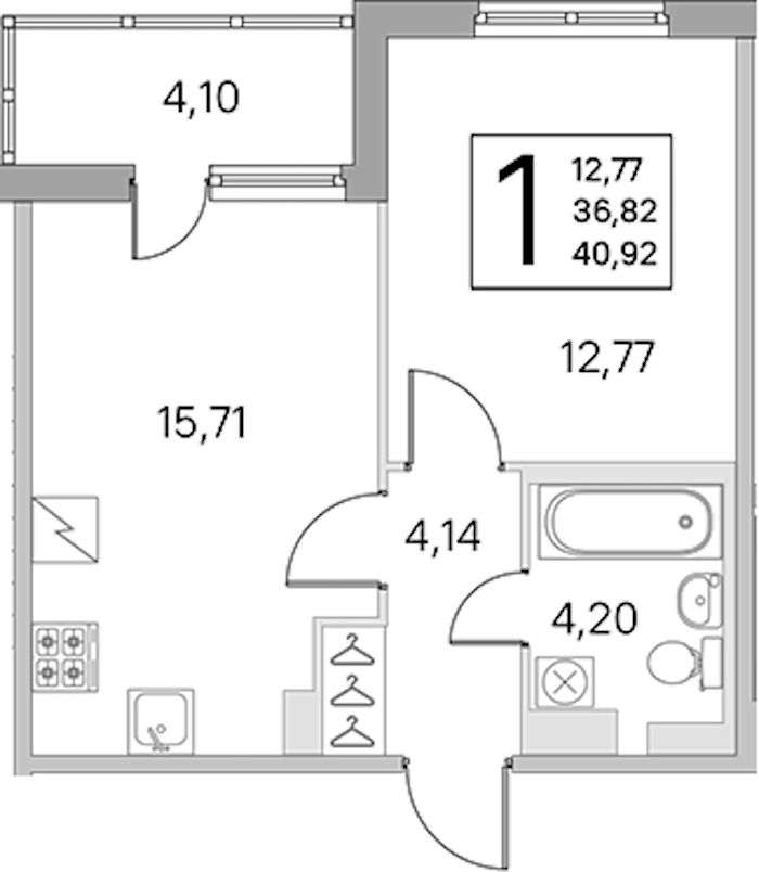 1-комнатная квартира 36.82 м², 3/5 эт., ЖК «ЮгТаун. Олимпийские кварталы»